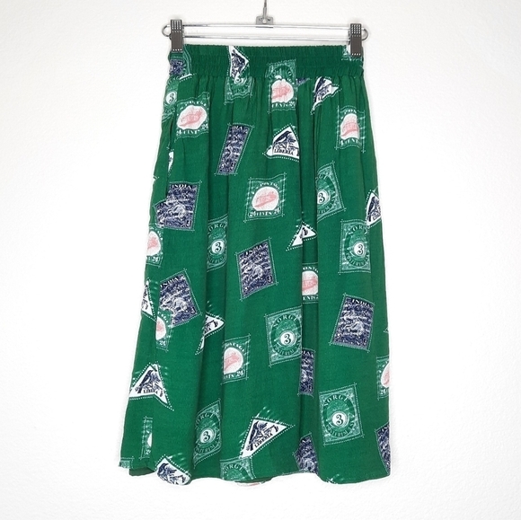 Anthropologie Green Graphic Midi Skirt - Picture 5 of 9